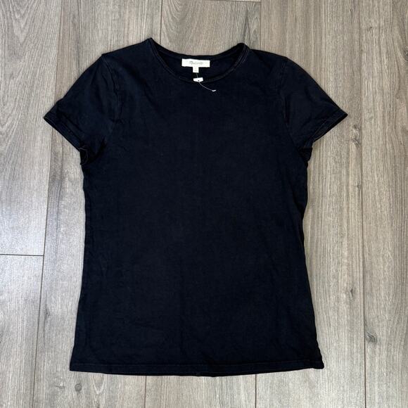 Madewell Essential Slim Tee WMNS L Black Lightweight Cotton Stretch Short Sleeve - Picture 3 of 7